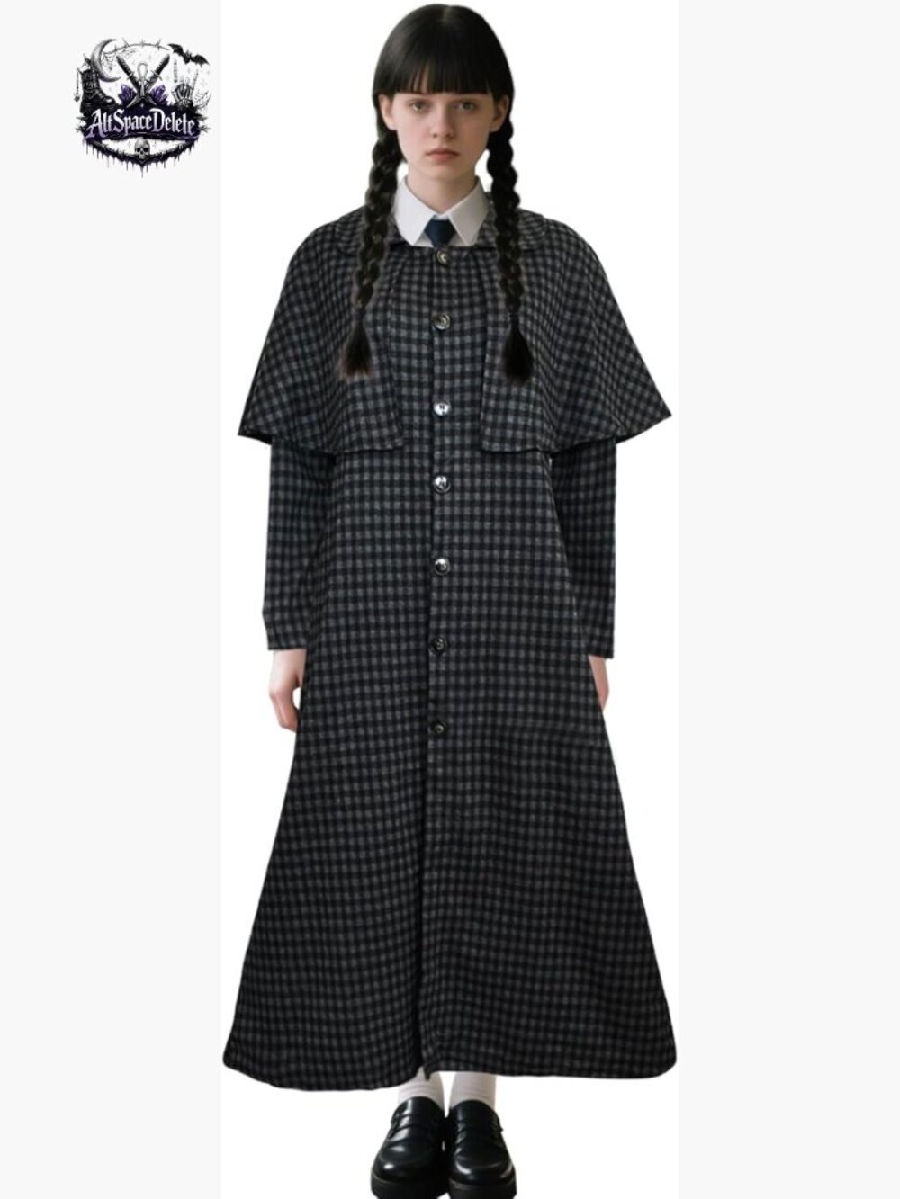 Gothic Long Coat with Cape Collar, Medium Size Polyester Regular Fit